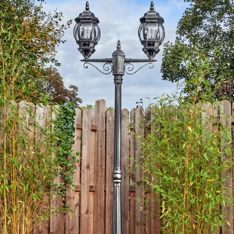 Luminaires Rustiques-hofstein Lentua Réverbère, Eclairage de chemin Noir, Argenté, 2 lumières