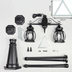 Luminaires Rustiques-hofstein Lentua Réverbère, Eclairage de chemin Noir, 2 lumières