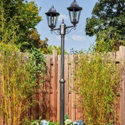 Luminaires Rustiques-hofstein Lignac Réverbère, Eclairage de chemin Noir, Argenté, 2 lumières