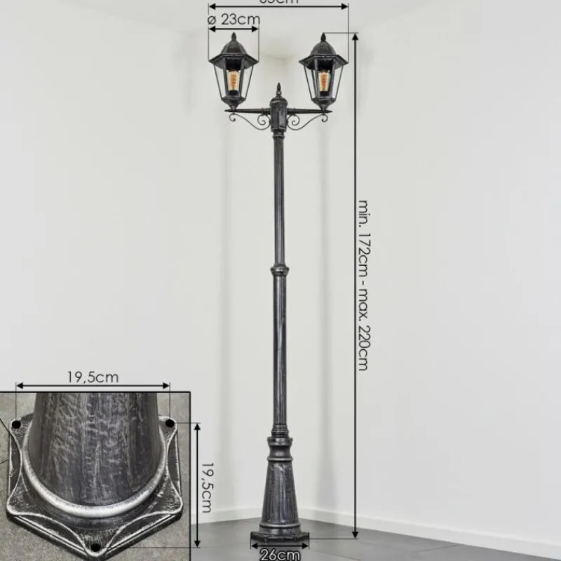 Luminaires Rustiques-hofstein Lignac Réverbère, Eclairage de chemin Noir, Argenté, 2 lumières