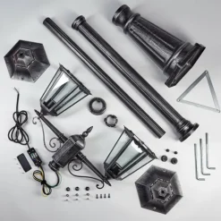 Luminaires Rustiques-hofstein Lignac Réverbère, Eclairage de chemin Noir, Argenté, 2 lumières