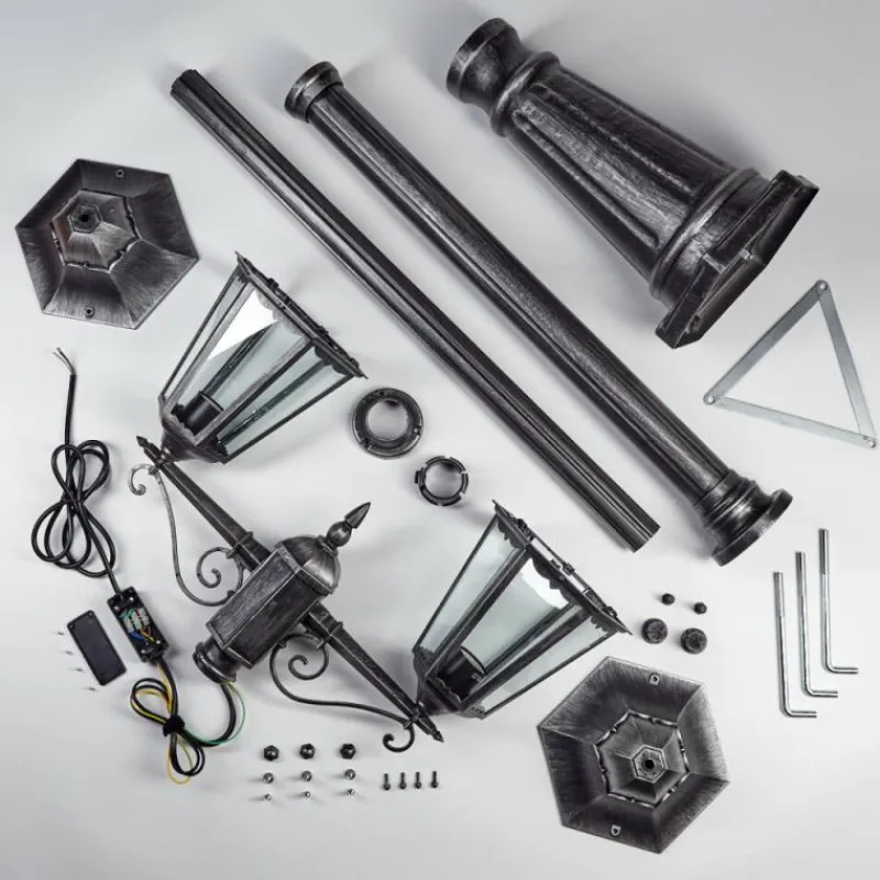 Luminaires Rustiques-hofstein Lignac Réverbère, Eclairage de chemin Noir, Argenté, 2 lumières