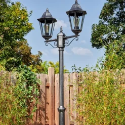 Luminaires Rustiques-hofstein Lignac Réverbère, Eclairage de chemin Noir, Argenté, 2 lumières