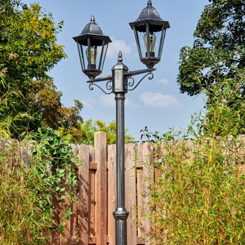 Luminaires Rustiques-hofstein Lignac Réverbère, Eclairage de chemin Noir, Argenté, 2 lumières