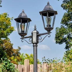 Luminaires Rustiques-hofstein Lignac Réverbère, Eclairage de chemin Noir, Argenté, 2 lumières