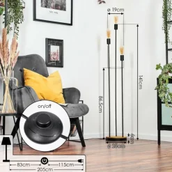 hofstein Limmingen Lampadaire Bois clair, Noir, 3 lumières