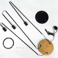 hofstein Limmingen Lampadaire Bois clair, Noir, 3 lumières