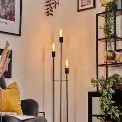 hofstein Limmingen Lampadaire Bois clair, Noir, 3 lumières