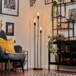 hofstein Limmingen Lampadaire Bois clair, Noir, 3 lumières