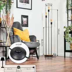 hofstein Limmingen Lampadaire Bois foncé, Noir, 3 lumières