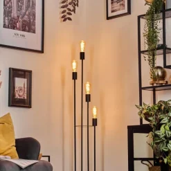 hofstein Limmingen Lampadaire Bois foncé, Noir, 4 lumières