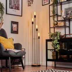 hofstein Limmingen Lampadaire Bois foncé, Noir, 4 lumières