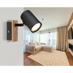 Lampes En Bois-Luminaires Globo Lighting Linca Plafonnier, Spot de plafond, Applique murale, Spot mural Écru, Noir, 1 lumière