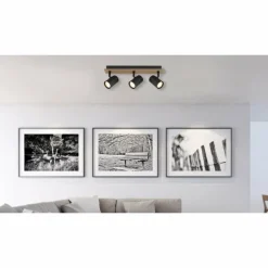 Lampes En Bois-Luminaires Globo Lighting Linca Plafonnier, Spot de plafond, Applique murale, Spot mural Écru, Noir, 3 lumières