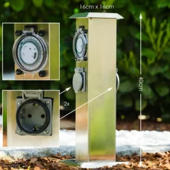 Luminaires Globo Lighting Linden Prises électriques d'extérieur, Accessoire Acier inoxydable, Gris