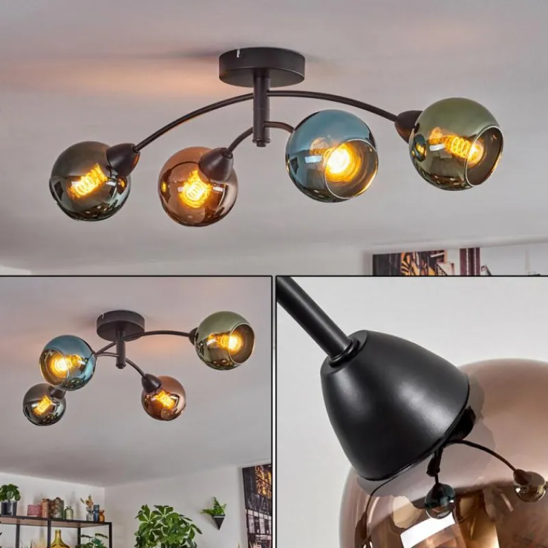 hofstein Linneryd Plafonnier, Boule lumineuse Noir, 4 lumières