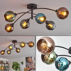 hofstein Linneryd Plafonnier, Boule lumineuse Noir, 6 lumières