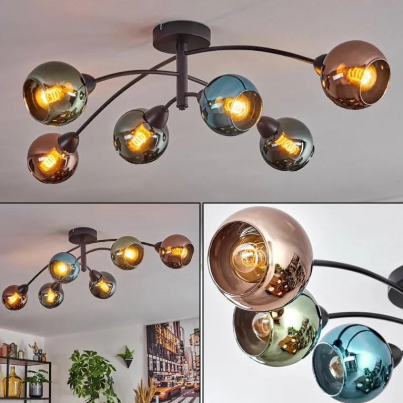 hofstein Linneryd Plafonnier, Boule lumineuse Noir, 6 lumières