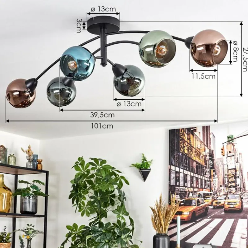 hofstein Linneryd Plafonnier, Boule lumineuse Noir, 6 lumières