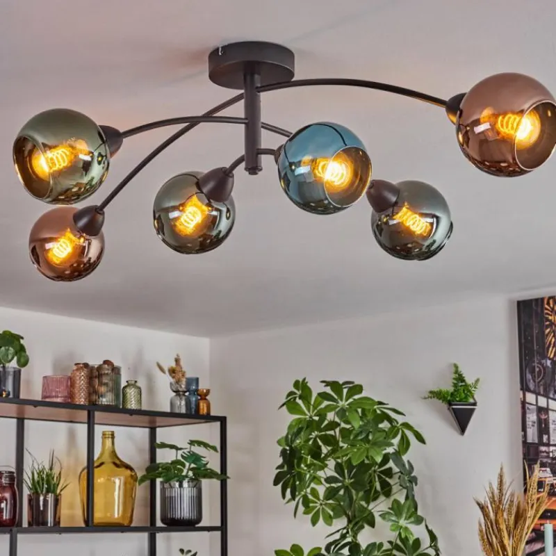 hofstein Linneryd Plafonnier, Boule lumineuse Noir, 6 lumières