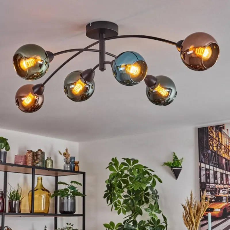 hofstein Linneryd Plafonnier, Boule lumineuse Noir, 6 lumières