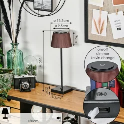 Luminaires Scandinaves-hofstein Longchamps Lampe de table d'extérieur, Lampe à poser LED Brun, Noir, 1 lumière