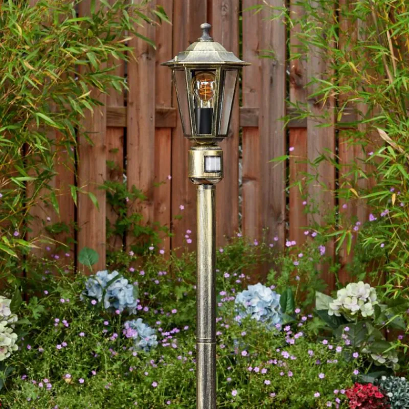 Luminaires Rustiques-hofstein Loria Luminaire extérieur, Eclairage de chemin Brun, Or, Noir, 1 lumière, Détecteur de mouvement