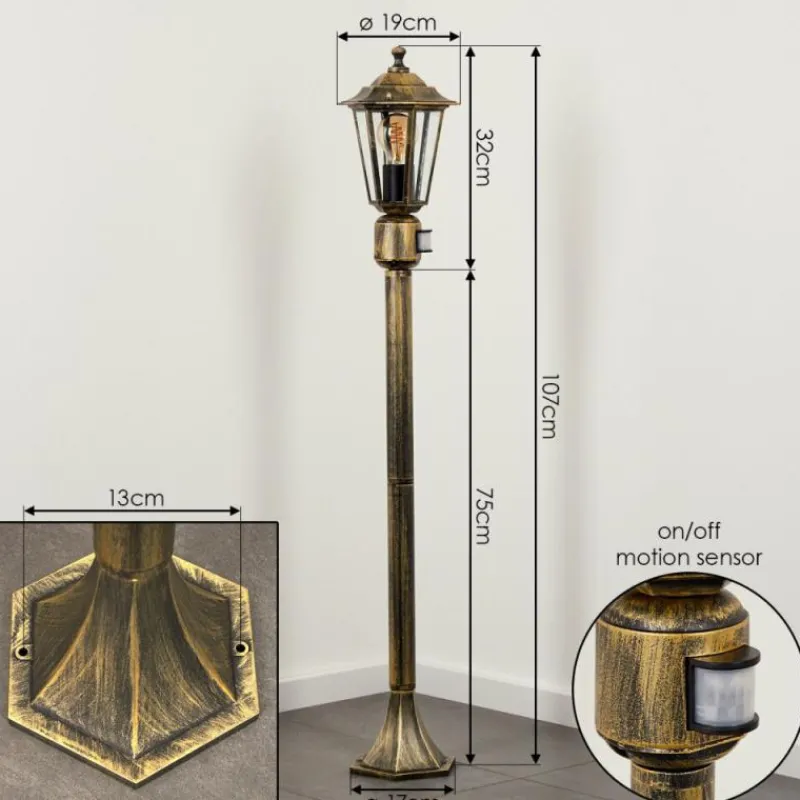 Luminaires Rustiques-hofstein Loria Luminaire extérieur, Eclairage de chemin Brun, Or, Noir, 1 lumière, Détecteur de mouvement