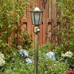 Luminaires Rustiques-hofstein Loria Luminaire extérieur, Eclairage de chemin Brun, Or, Noir, 1 lumière, Détecteur de mouvement