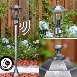 Luminaires Rustiques-hofstein Loria Luminaire extérieur, Eclairage de chemin Noir, Argenté, 1 lumière, Détecteur de mouvement