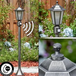 Luminaires Rustiques-hofstein Loria Luminaire extérieur, Eclairage de chemin Noir, Argenté, 1 lumière, Détecteur de mouvement