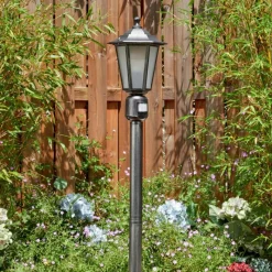 Luminaires Rustiques-hofstein Loria Luminaire extérieur, Eclairage de chemin Noir, Argenté, 1 lumière, Détecteur de mouvement