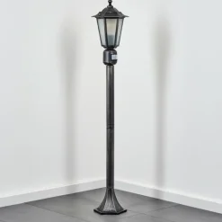 Luminaires Rustiques-hofstein Loria Luminaire extérieur, Eclairage de chemin Noir, Argenté, 1 lumière, Détecteur de mouvement