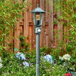 Luminaires Rustiques-hofstein Loria Luminaire extérieur, Eclairage de chemin Vert, Noir, 1 lumière, Détecteur de mouvement