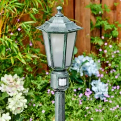 Luminaires Rustiques-hofstein Loria Luminaire extérieur, Eclairage de chemin Vert, Noir, 1 lumière, Détecteur de mouvement