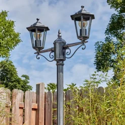 Lampes Vintages & Rétros-hofstein Loria Luminaire extérieur, Réverbère, Eclairage de chemin Noir, Argenté, 2 lumières
