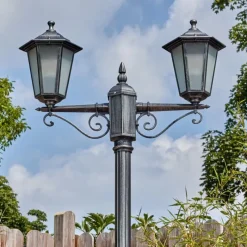 Lampes Vintages & Rétros-hofstein Loria Luminaire extérieur, Réverbère, Eclairage de chemin Noir, Argenté, 2 lumières