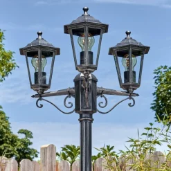 Lampes Vintages & Rétros-hofstein Loria Luminaire extérieur, Réverbère, Eclairage de chemin Noir, Argenté, 3 lumières