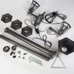 Lampes Vintages & Rétros-hofstein Loria Luminaire extérieur, Réverbère, Eclairage de chemin Noir, Argenté, 3 lumières