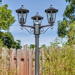 Lampes Vintages & Rétros-hofstein Loria Luminaire extérieur, Réverbère, Eclairage de chemin Noir, Argenté, 3 lumières