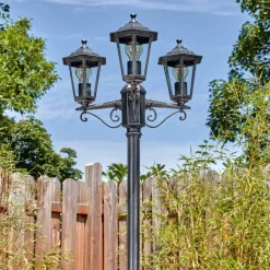 Lampes Vintages & Rétros-hofstein Loria Luminaire extérieur, Réverbère, Eclairage de chemin Noir, Argenté, 3 lumières