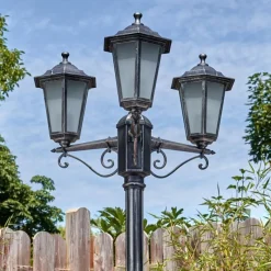 Lampes Vintages & Rétros-hofstein Loria Luminaire extérieur, Réverbère, Eclairage de chemin Noir, Argenté, 3 lumières