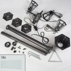 Lampes Vintages & Rétros-hofstein Loria Luminaire extérieur, Réverbère, Eclairage de chemin Noir, Argenté, 3 lumières