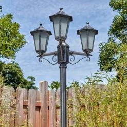 Lampes Vintages & Rétros-hofstein Loria Luminaire extérieur, Réverbère, Eclairage de chemin Noir, Argenté, 3 lumières