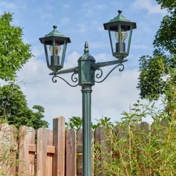 Lampes Vintages & Rétros-hofstein Loria Luminaire extérieur, Réverbère, Eclairage de chemin Vert, Noir, 2 lumières