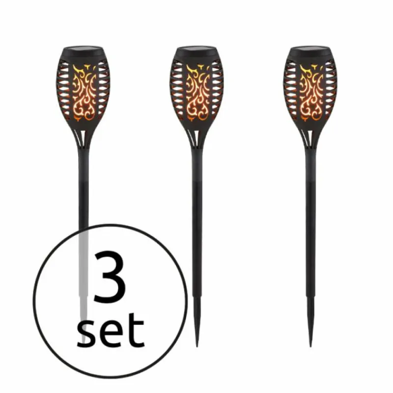 Luminaires Rustiques-Luminaires Globo Lighting Lot de 3 lampes solaires Globo SOKARO LED Noir, 12 lumières