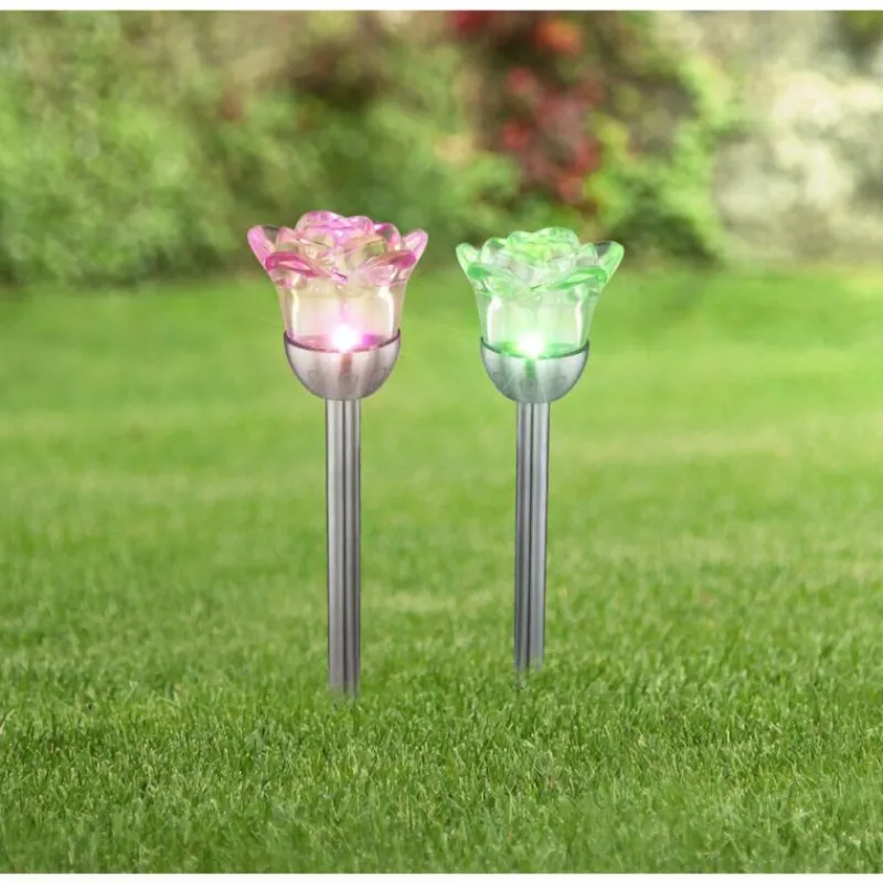 Luminaires Globo Lighting Lot de 2 lampes solaires Globo MIYUGO LED Acier inoxydable, 1 lumière, Changeur de couleurs