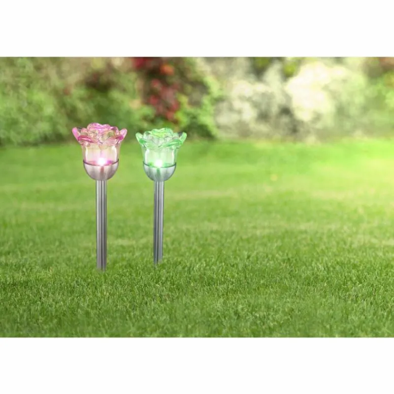 Luminaires Globo Lighting Lot de 2 lampes solaires Globo MIYUGO LED Acier inoxydable, 1 lumière, Changeur de couleurs