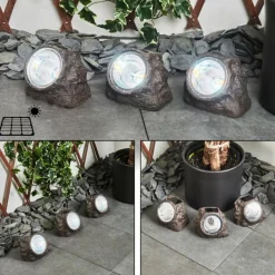 hofstein Lot de 3 lampes solaires Sameo LED Brun, 4 lumières