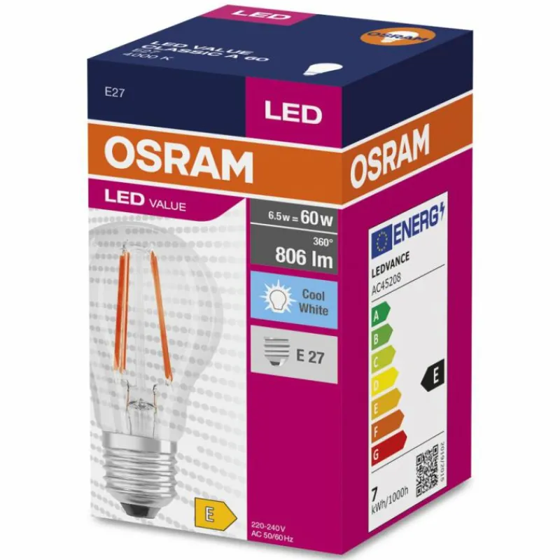 Luminaires Osram E27 LED 6.5 Watt blanc neutre 806 Lumen